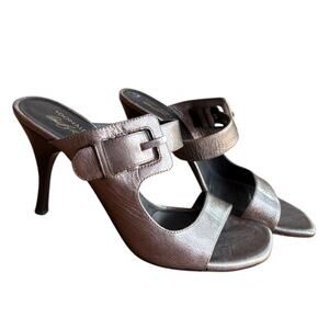 Donald J Pliner Bronze Metallic Side Buckle Sandals with Heels size 8